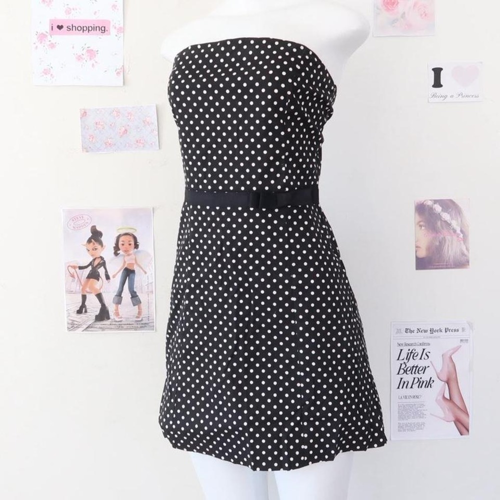 Fire Los Angeles‎ Black Polka Dot Strapless Mini Dress